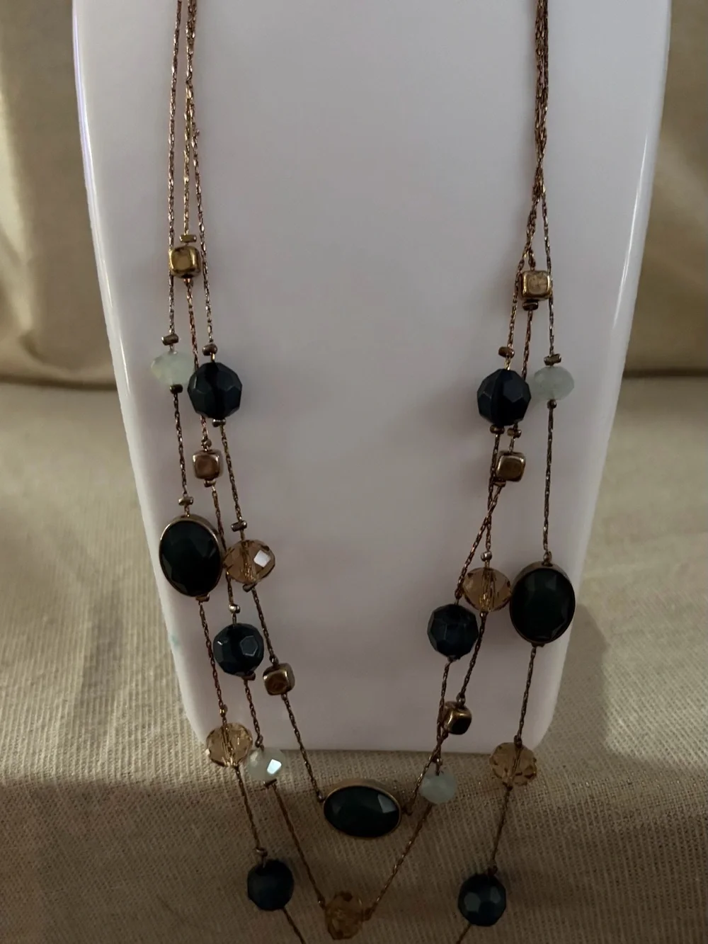 Multi-Strand Teal and Gold Tone Beaded Necklace - Women Jewelry